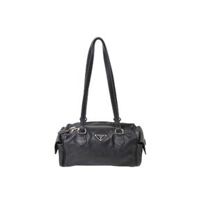 PRADA Side Pocket Shoulder Bag Triangle Logo Black Leather